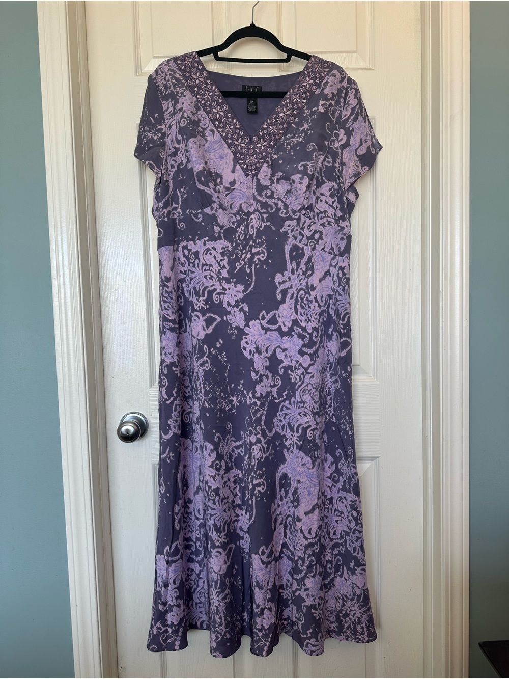 INC International Concepts Lavender and Purple Silk Floral Maxi Dress